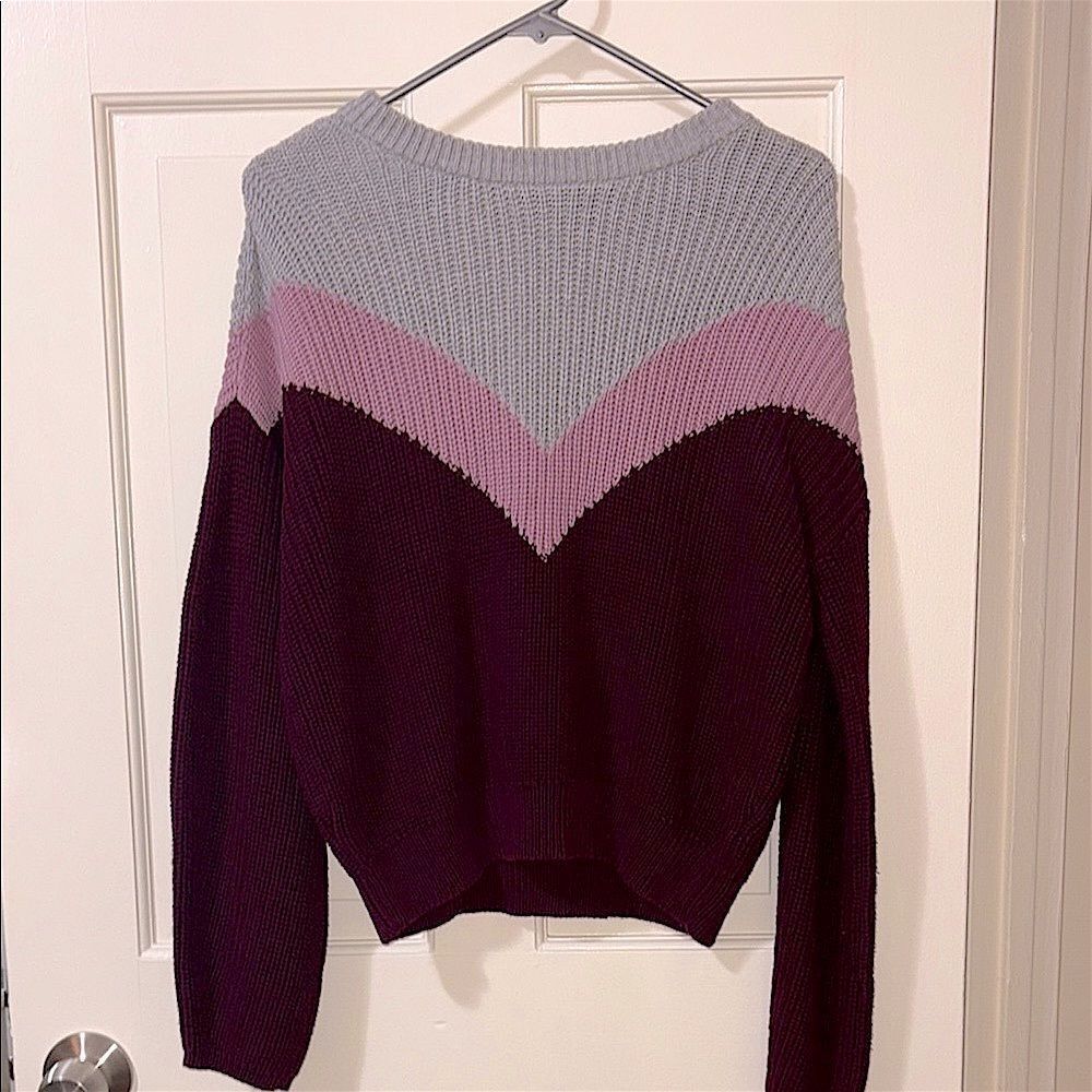 1. STATE XS Crewneck Sweater in Gray, Mauve and Plum
